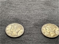 2 Mercury dimes, 1943 & 1945