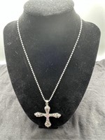 large ornate silver toned cross w/chain