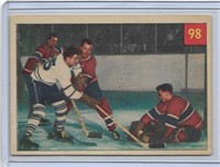 1954-55 Parkhurst card #98 Plante protects against