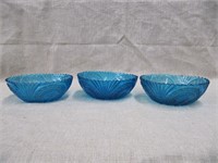 3 Blue Glass Bowls