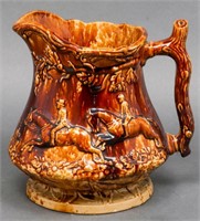 19th C. Rockingham Glazed Pottery "Hunt" Pitcher