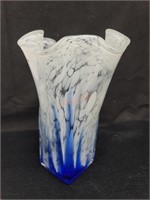 Blue & White Blown Art Glass Vase