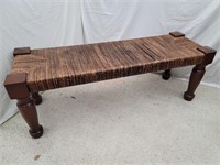 Solid Wood Seagrass Bench