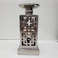 Ornate Cutout Silver metallic candle holder