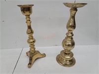 Pair of Heavy Metal Brass Candlestick Holders