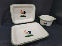 (3) Vintage Algo Rooster Ceramic Baking Dishes
