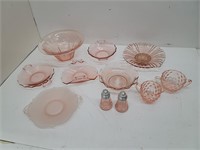 11pc Vintage Pink Depression Glassware