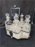 7 pc Antique Crystal & Silverplate Condiment tray