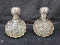 Antique Silver Plate & Cut Glass Perfume Bottles