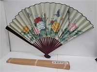 Signed Oriental Wall Hanging Hand Painted Fan