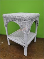 Vintage White Wicker Outdoor Side Table