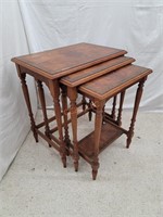 3 Vintage Wood Inlay Nesting Tables