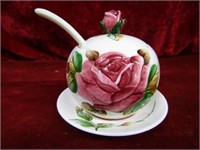 Lefton rose sugar bowl w/spoon.