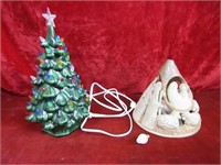 Ceramic lighted Christmas tree, nativity.
