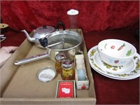 Food strainer, teapot, shakers, and more.