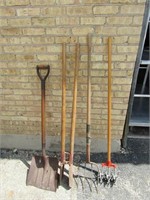 Shovel, post hole digger, fork, cultivator.