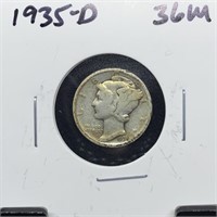 1935-D MERCURY SILVER DIME