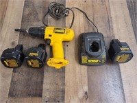 Dewalt Drill with 3 Rechargeable Batteries &