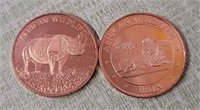 (2) Copper Rounds: African Wildlife