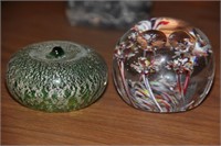 2 Vintage Art Glass Paperweights