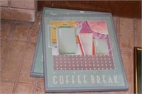 Pair framed prints. Coffee & Tea break. 11" x 14"