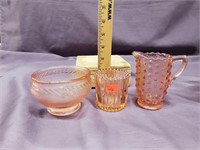 3pcs Pink Depression Glassware