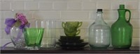 Assorted Lot of Green & Clear Glass Bottles & More