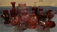 Large Lot of Ruby Red & Cranberry Glassware