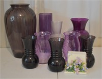 10 pcs. Purple Glass Vases & Iris Coaster Set