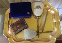 Ladies Vanity Tray w/ Brush Set & Jewelry Box