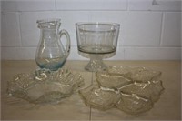 Assorted Glassware, Pitcher, Trifle Bowl