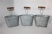 Tin Buckets with Wood Handles 9"