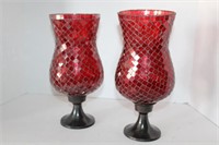 Red Glass Candle Holders 11 1/2"