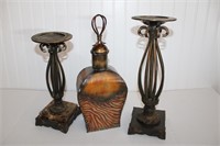 Wrought Iron Candle Holders & Metal Vase 12 to 15"