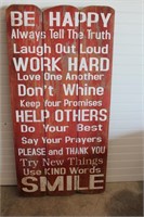 "Words to live by" wood sign. 39.5" Tall x 26" Wid