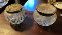 Sterling Silver Lidded Cut Glass Dresser Jars