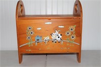 Wooden chest with farm print. 18" T x 17" W x 11"