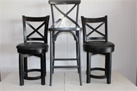 Set of two black barstools & metal bar stool