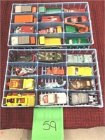 25  old hot wheels and matchbox cars w/ tray