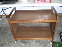 Microwave cart,  with contents and bar cart