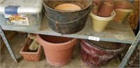 Contents of Shelf & Floor  Cast Iron & Flower Pots