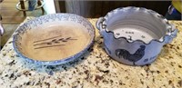 R.R.P. Spongeware Pie plate, Handmade pottery