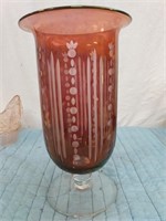 RED AND WHITE ETCHED VASE - ROMANIA