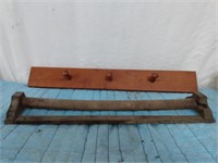 PRIMITIVE HAT RACK AND WOODEN PAPER ROLLER