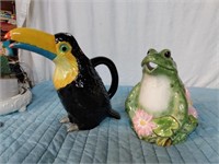 2 PITCHERS - TUCAN AND FROG