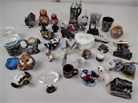 Miniatures: vases, figurines, pewter ox cart,