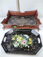 (2) Tole painted metal trays - the smaller with