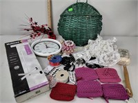 Crochet coin purses, loofah, beaded votive
