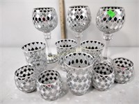Mosaic mirror glass candle holders (3)
