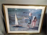 Framed print, children with toy sailboat